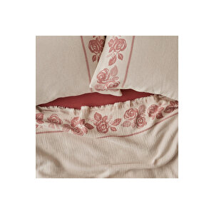 %100 Pamuk Rose Jakarlı Çift Kişilik Yatak Örtüsü Seti Krem (240x260 Cm) Krem