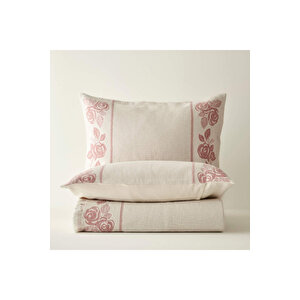 %100 Pamuk Rose Jakarlı Çift Kişilik Yatak Örtüsü Seti Krem (240x260 Cm) Krem