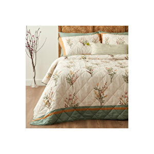 Flores Kapitoneli Çok Amaçlı Çift Kişilik Yatak Örtüsü Seti (240x220 Cm) Çok Renkli