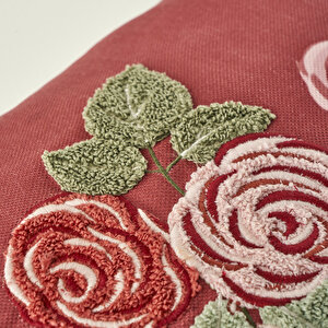 Rose Nakışlı Kırlent Kılıfı Mürdüm (35x50 Cm) Mürdüm