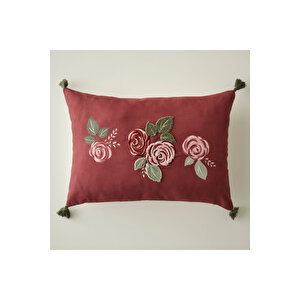 Rose Nakışlı Kırlent Kılıfı Mürdüm (35x50 Cm) Mürdüm