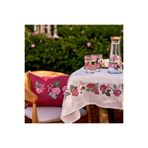 Rose Nakışlı Kırlent Kılıfı Mürdüm (35x50 Cm) Mürdüm