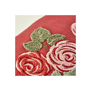Rose Nakışlı Kırlent Kılıfı Mürdüm (35x50 Cm) Mürdüm