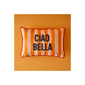 %100 Pamuk Line Mottolu Punch Nakışlı Kırlent Kılıfı Turuncu (35x50 Cm) Turuncu