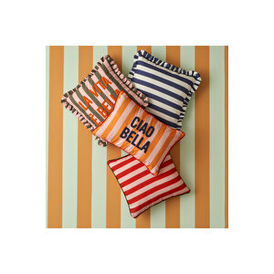 %100 Pamuk Line Mottolu Punch Nakışlı Kırlent Kılıfı Turuncu (35x50 Cm) Turuncu