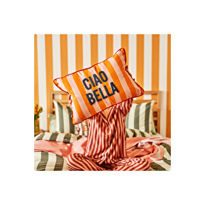 %100 Pamuk Line Mottolu Punch Nakışlı Kırlent Kılıfı Turuncu (35x50 Cm) Turuncu