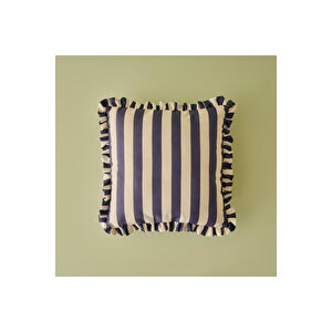 %100 Pamuk Line Fırfırlı Kırlent Kılıfı Mavi (43x43 Cm) Mavi