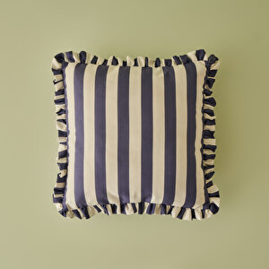 %100 Pamuk Line Fırfırlı Kırlent Kılıfı Mavi (43x43 Cm) Mavi