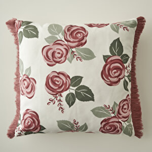 Rose Baskılı Kırlent Kılıfı Krem (43x43 Cm) Krem