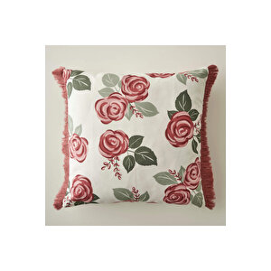 Rose Baskılı Kırlent Kılıfı Krem (43x43 Cm) Krem