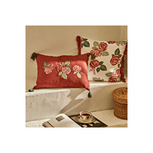 Rose Baskılı Kırlent Kılıfı Krem (43x43 Cm) Krem