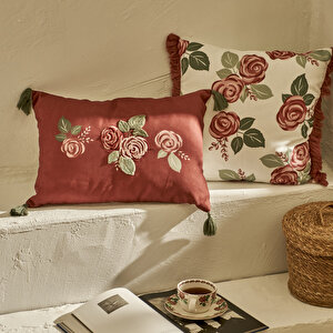 Rose Baskılı Kırlent Kılıfı Krem (43x43 Cm) Krem