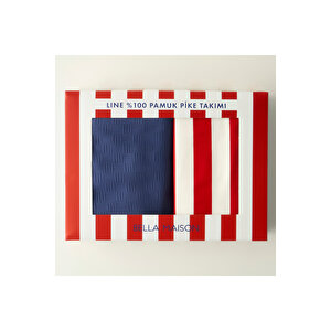 %100 Pamuk Line Çift Kişilik Pike Takımı Lacivert (200x220 Cm) Lacivert