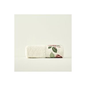 %100 Pamuk Rose Baskılı Yüz Havlusu Krem (50x90 Cm) Krem Krem