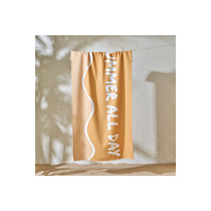 %100 Pamuk Summer All Day Baskılı Plaj Havlusu Hardal (90x150 Cm) Hardal Hardal