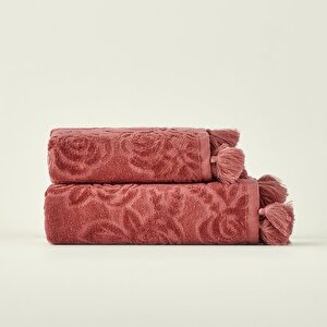%100 Pamuk Rose Jakarlı El Havlusu Mürdüm (30x50 Cm) Mürdüm