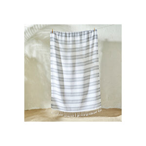 %100 Pamuk Stripe Peştamal Gri (90x160 Cm) Gri
