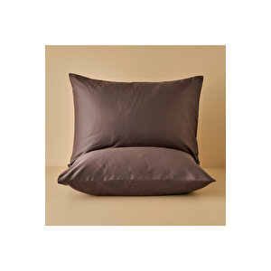 %100 Pamuk Saten Supreme 2'li Yastık Kılıfı Kahverengi (50x70 Cm) Kahverengi