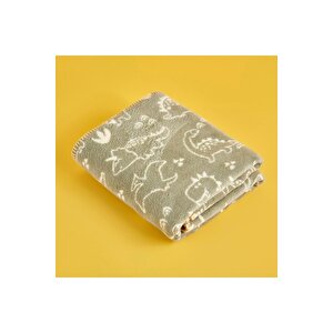 Dino Pamuklu Bebek Battaniyesi Haki (100x120 Cm) Haki