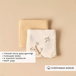 %100 Pamuk Sloth Müslin Örtü Seti 2'li Bej (65x65 Cm) Bej