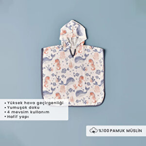 %100 Pamuk Marine Baskılı Müslin Panço (60x60 Cm) Çok Renkli