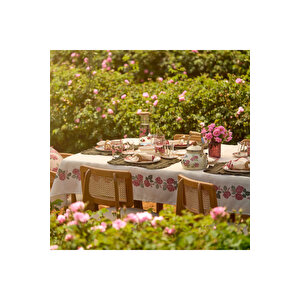 Rose Baskılı Masa Örtüsü Krem (150x250 Cm) Krem