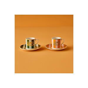 Line 2'li Kahve Fincanı Yeşil-turuncu (90 Cc) Yeşil-turuncu