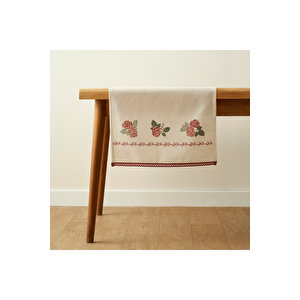 Rose Baskılı Kopanakili Runner Krem (50x150 Cm) Krem