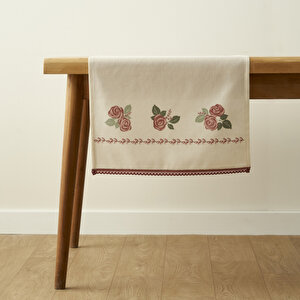 Rose Baskılı Kopanakili Runner Krem (50x150 Cm) Krem
