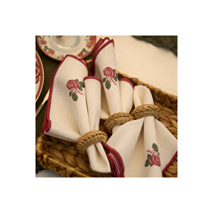 Rose Baskılı Peçete Krem (40x40 Cm) Krem