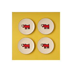 Keith Haring Paw Porselen Pasta Tabağı 4'lü Kırmızı (19 Cm)