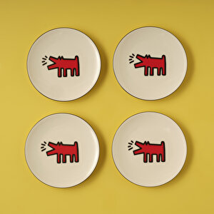 Keith Haring Paw Porselen Pasta Tabağı 4'lü Kırmızı (19 Cm)