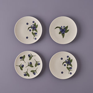 Blueberry Porselen 4'lü Pasta Tabağı Seti Mor (19 Cm) Mor