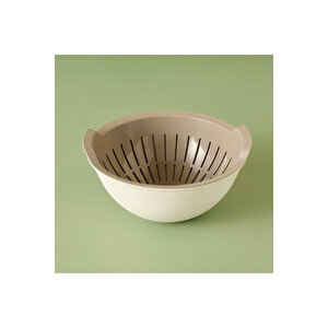 Handle Kaseli Süzgeç Bej (25,5x25,5x10,8 Cm) Bej