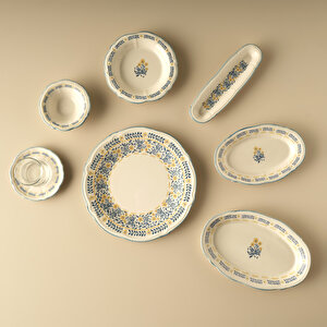 Liana Stoneware 26 Parça 6 Kişilik Kahvaltı Takımı Mavi Mavi
