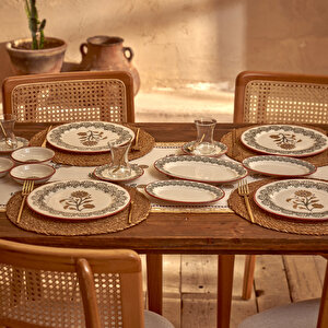 Indian Porselen 26 Parça 6 Kişilik Kahvaltı Takımı Bordo Bordo