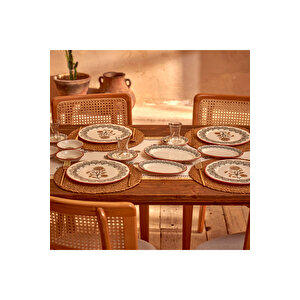 Indian Porselen 26 Parça 6 Kişilik Kahvaltı Takımı Bordo Bordo