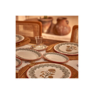 Indian Porselen 26 Parça 6 Kişilik Kahvaltı Takımı Bordo Bordo