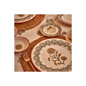 Indian Porselen 26 Parça 6 Kişilik Kahvaltı Takımı Bordo Bordo