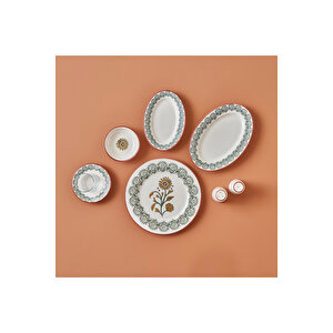 Indian Porselen 26 Parça 6 Kişilik Kahvaltı Takımı Bordo Bordo