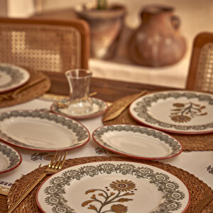 Indian Porselen 26 Parça 6 Kişilik Kahvaltı Takımı Bordo Bordo