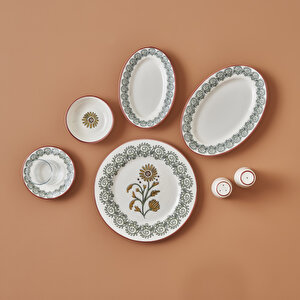 Indian Porselen 26 Parça 6 Kişilik Kahvaltı Takımı Bordo Bordo