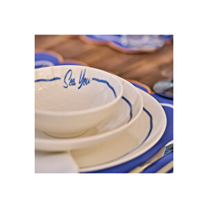 Marine Porselen 24 Parça 6 Kişilik Yemek Takımı Mavi Mavi