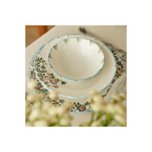 Vintage Porselen 24 Parça 6 Kişilik Yemek Takımı Mavi Mavi