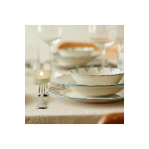 Vintage Porselen 24 Parça 6 Kişilik Yemek Takımı Mavi Mavi