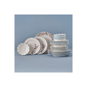 Vintage Porselen 24 Parça 6 Kişilik Yemek Takımı Mavi Mavi