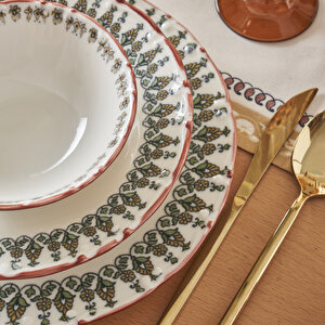 Indian Porselen 24 Parça 6 Kişilik Yemek Takımı Bordo Bordo