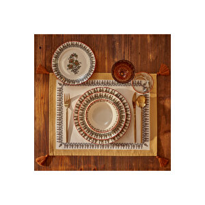 Indian Porselen 24 Parça 6 Kişilik Yemek Takımı Bordo Bordo