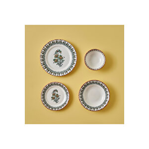 Indian Porselen 24 Parça 6 Kişilik Yemek Takımı Bordo Bordo