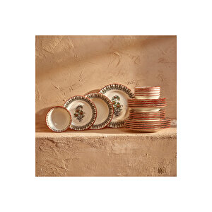 Indian Porselen 24 Parça 6 Kişilik Yemek Takımı Bordo Bordo